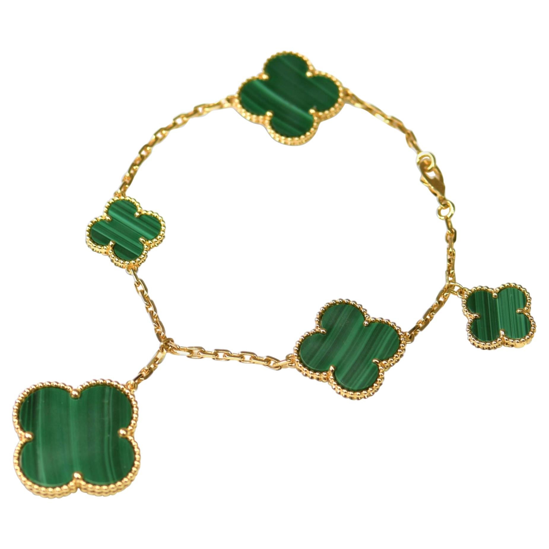 ¡®Imperial¡¯MAGIC CLOVER MALACHITE GOLD BRACELET 5 MOTIFS