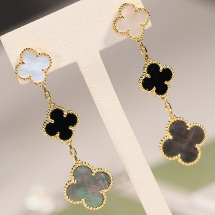 ¡®Imperial¡¯CLOVER EARRINGS GOLD ONYX MOP 3 MOTIF
