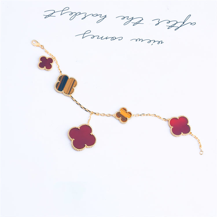 ¡®Imperial¡¯CLOVER BRACELET 5 MOTIFS CARNELIAN TIGER EYE