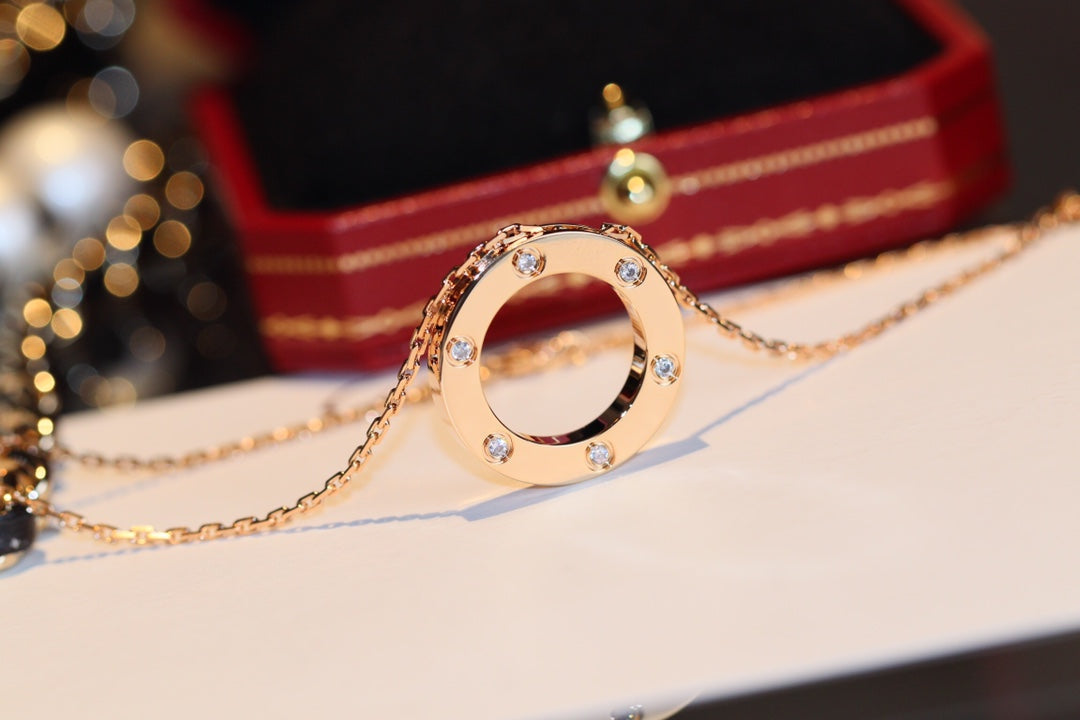 ¡®Imperial¡¯LOVE NECKLACE 16MM 6 DIAMONDS PINK GOLD