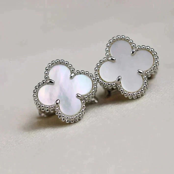 ¡®Imperial¡¯CLOVER MEDIUM 1 MOTIFS  WHITE MOP EARRINGS SILVER