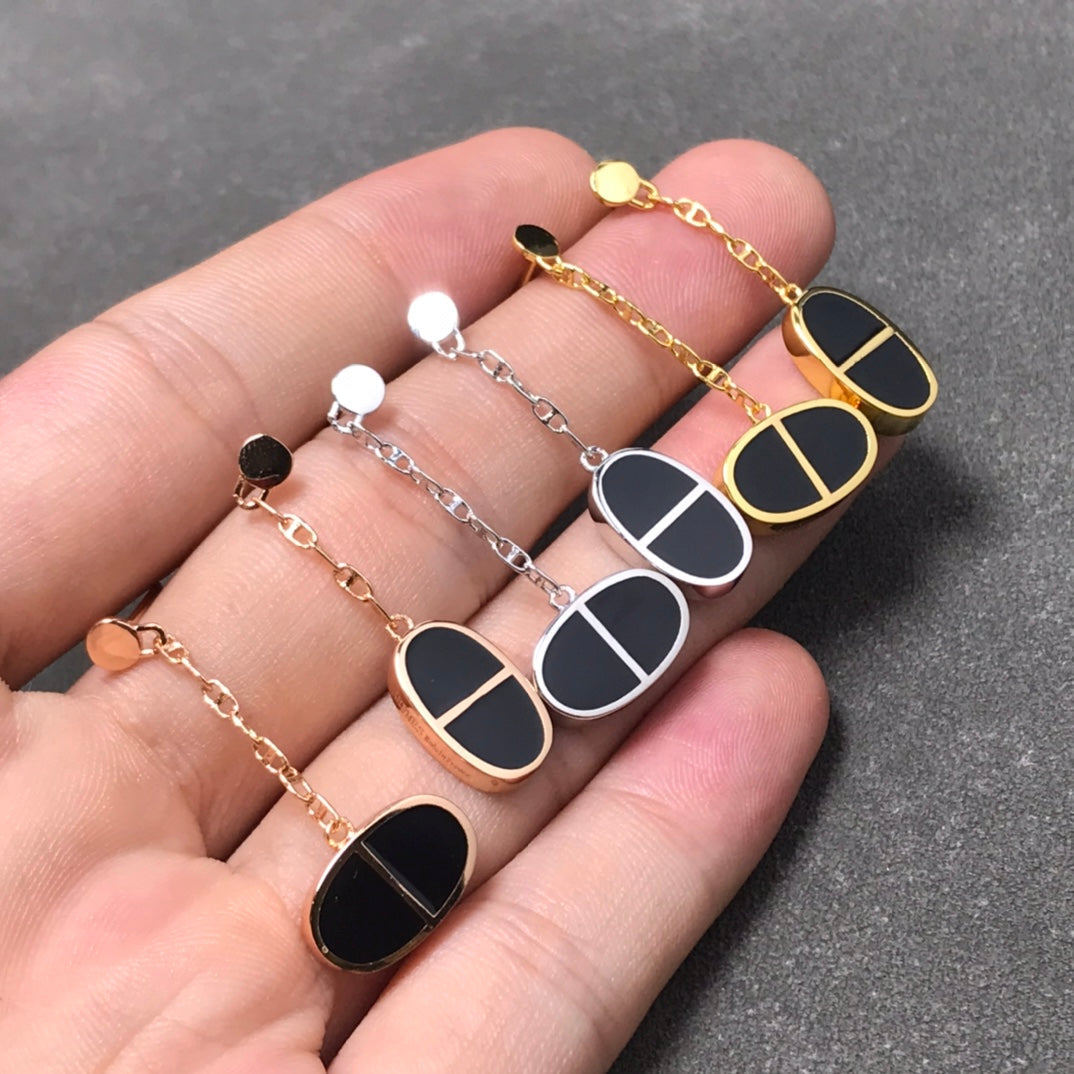 ¡®Imperial¡¯CHAINE VERSO BLACK CERAMIC SILVER EARRINGS