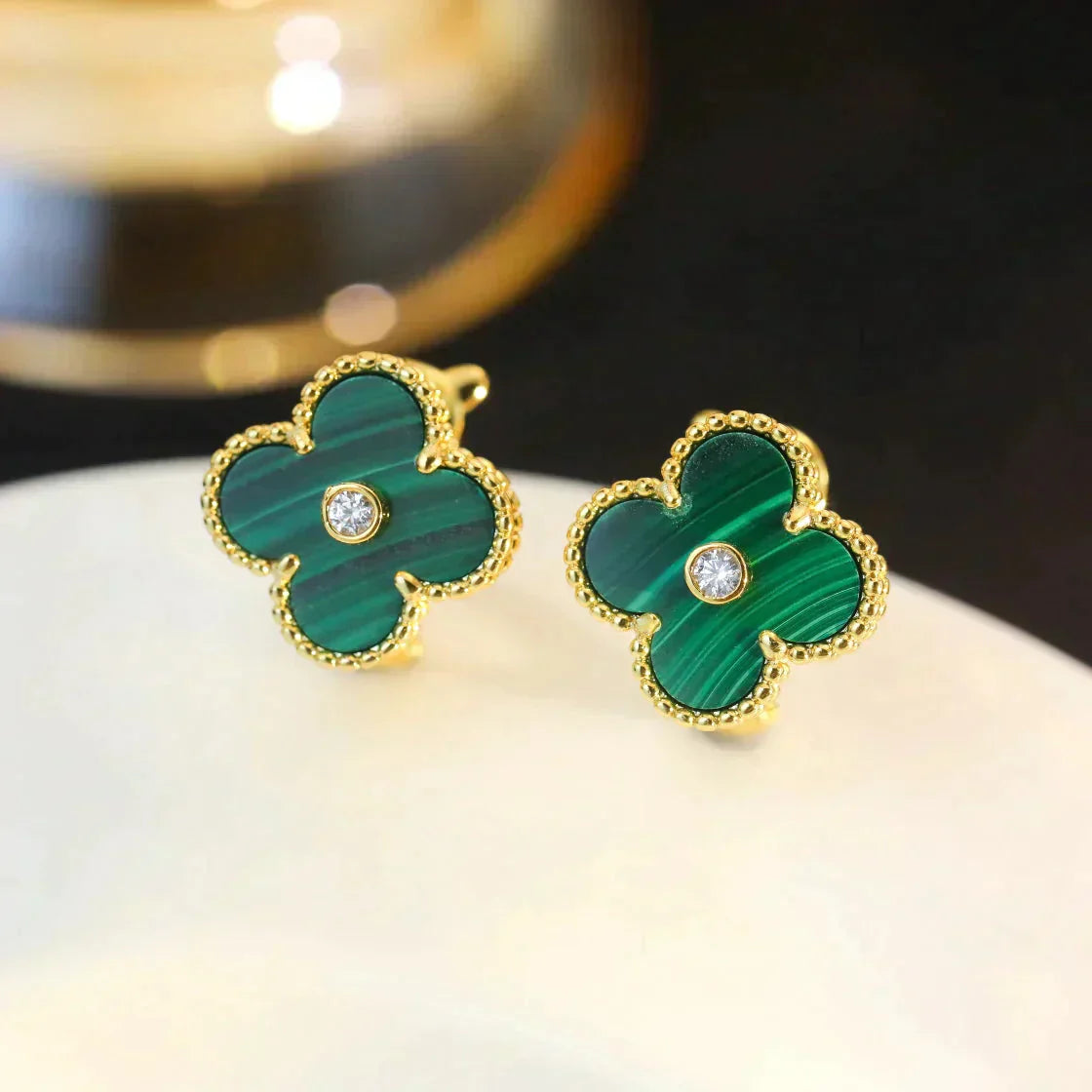 ¡®Imperial¡¯CLOVER MEDIUM 1 MOTIFS MALACHITE DIAMOND EARRINGS