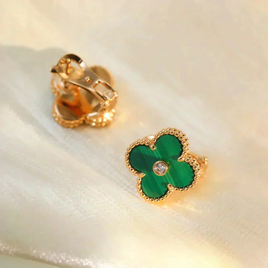 ¡®Imperial¡¯CLOVER MEDIUM 1 MOTIFS MALACHITE DIAMOND EARRINGS