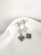 ¡®Imperial¡¯CLOVER 3 MOTIFS CHALCEDONY DARK MOP SILVER EARRINGS