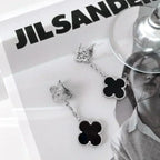 ¡®Imperial¡¯CLOVER 2 MOTIFS  DIAMOND ONYX EARRINGS SILVER