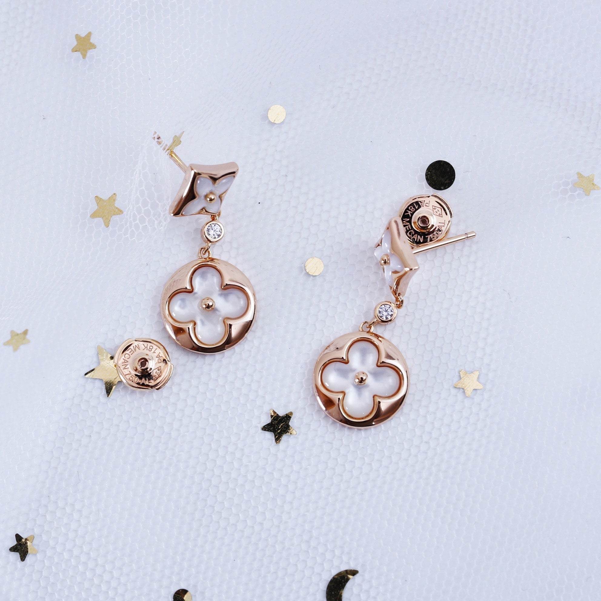 ¡®Imperial¡¯STAR AND SUN PINK GOLD MOP DROP EARRINGS