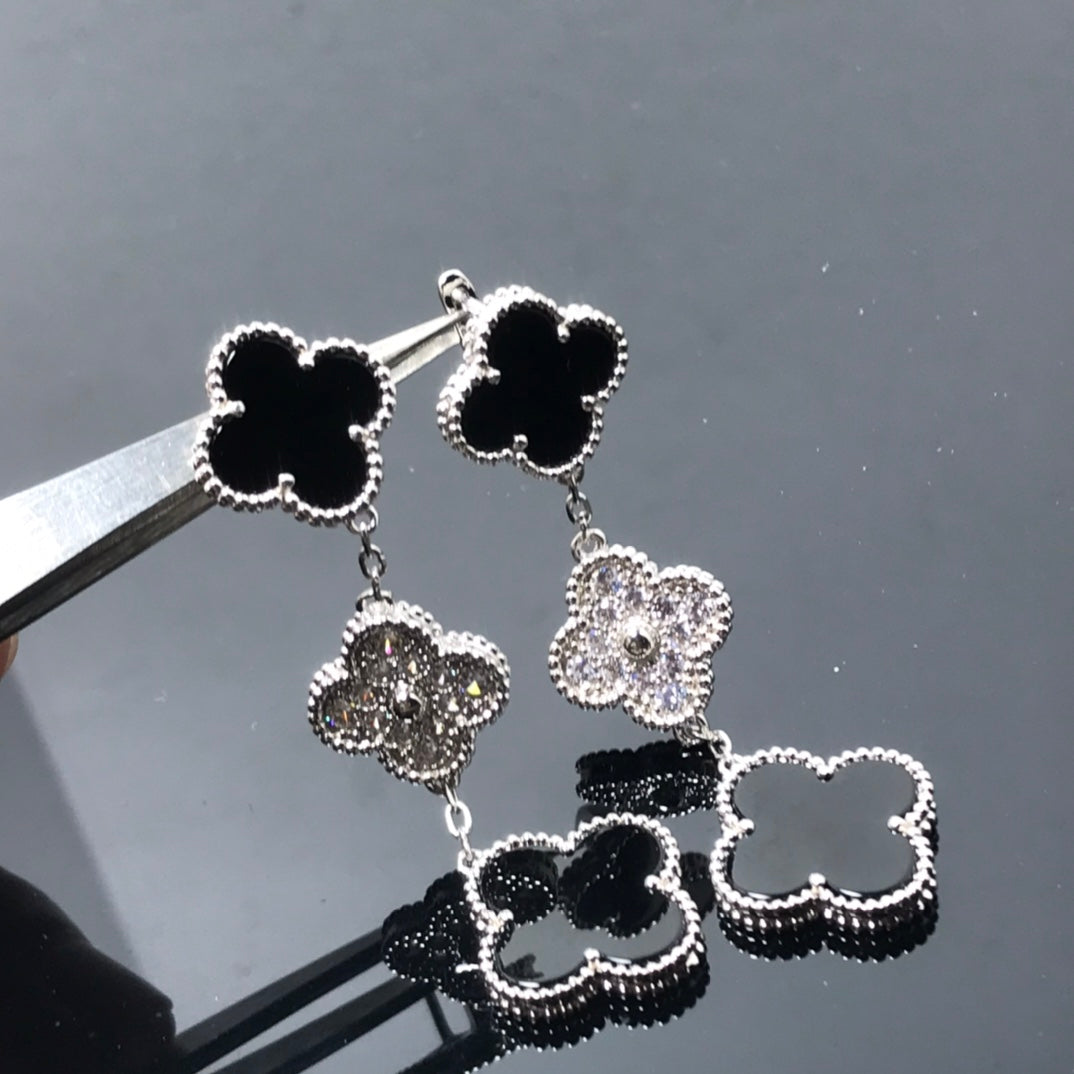 ¡®Imperial¡¯CLOVER 3 MOTIF DIAMOND ONYX SILVER EARRINGS