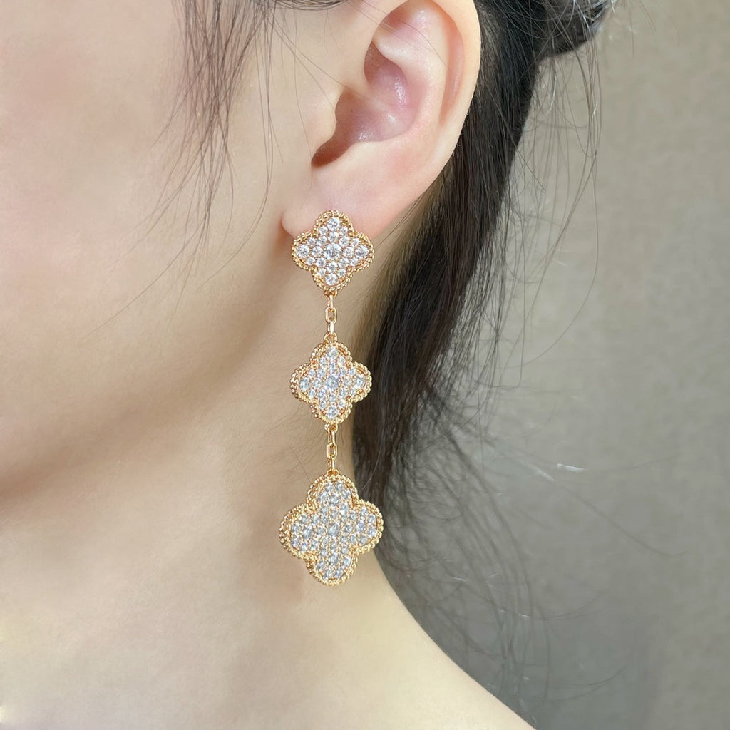 ¡®Imperial¡¯CLOVER 3 MOTIFS DIAMOND PAVED ROSE GOLD EARRINGS