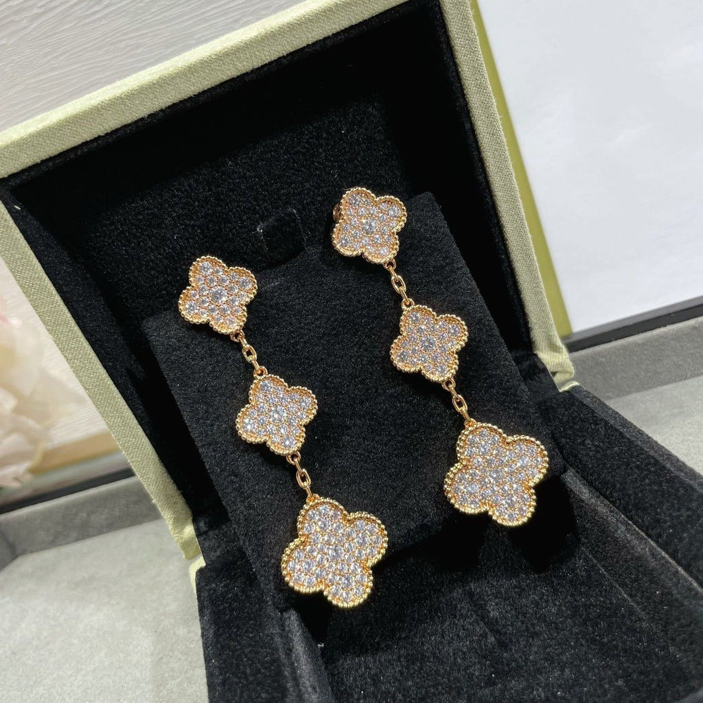 ¡®Imperial¡¯CLOVER 3 MOTIFS DIAMOND PAVED ROSE GOLD EARRINGS