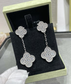 ¡®Imperial¡¯CLOVER 2 MOTIFS DIAMOND PAVED SILVER EARRINGS