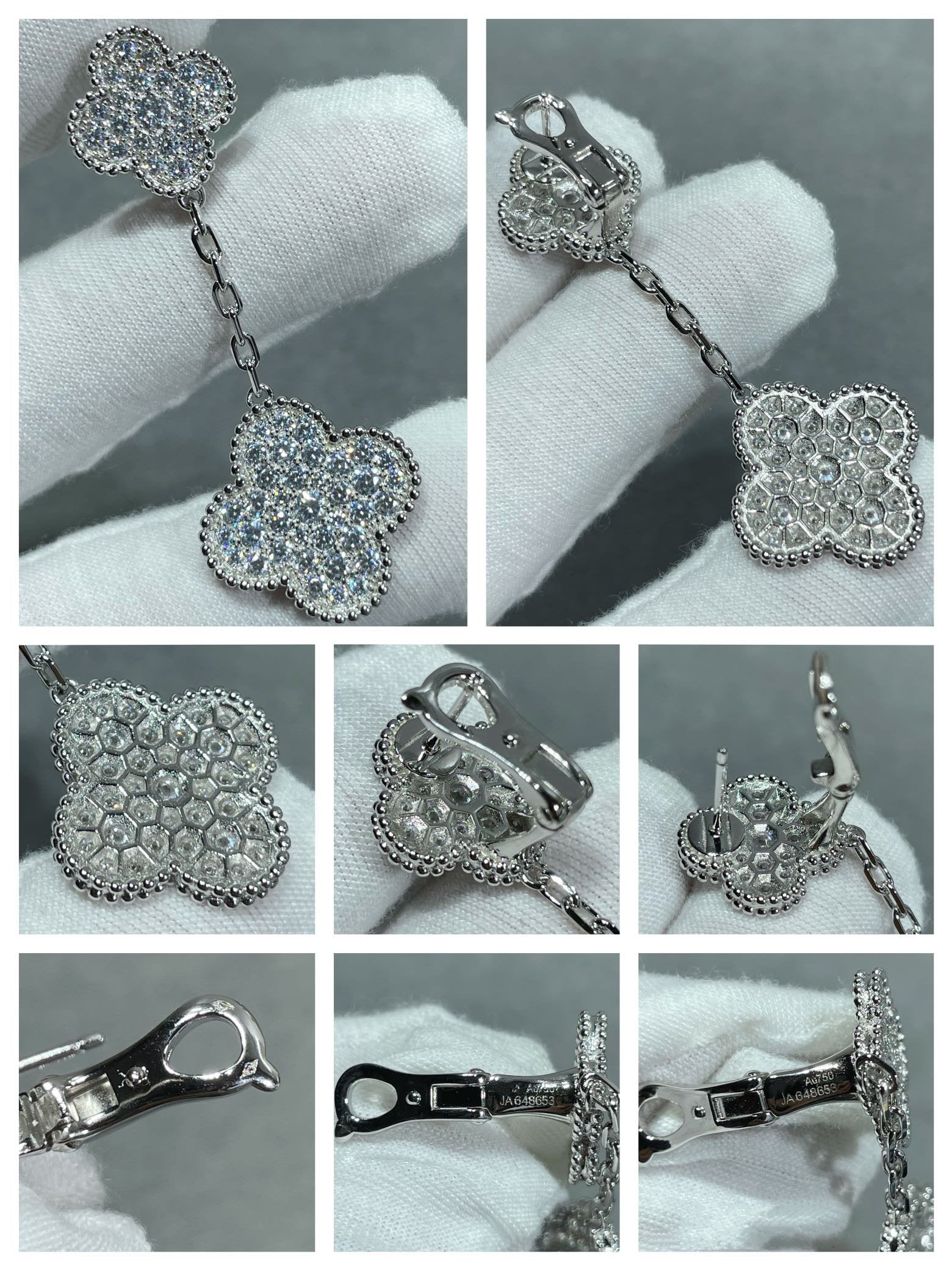 ¡®Imperial¡¯CLOVER 2 MOTIFS DIAMOND PAVED SILVER EARRINGS