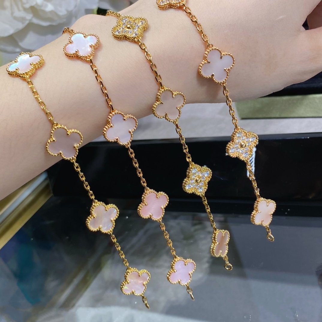 ¡®Imperial¡¯CLOVER 5 MOTIF DIAMOND PINK MOP PINK GOLD BRACELET