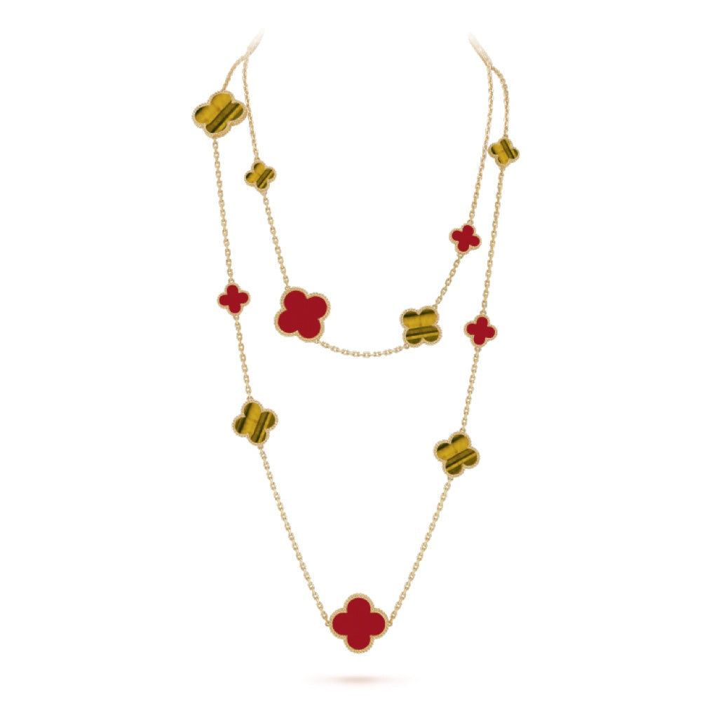 ¡®Imperial¡¯CLOVER 16 MOTIF CARNELIAN TIGER EYE ROSE GOLD NECKLACE