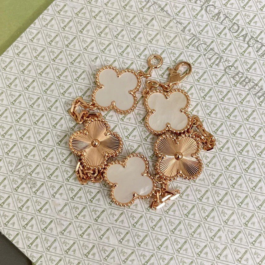 [Imperial]Nueva COLECCIÓN DE BRAZALETE TREBOL 5 MOTIVOS MADRE PERLA BLANCA