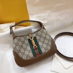 JACKIE 1961 SMALL 28 SHOULDER BAG IN BEIGE CANVAS AND BROWN CALFSKIN