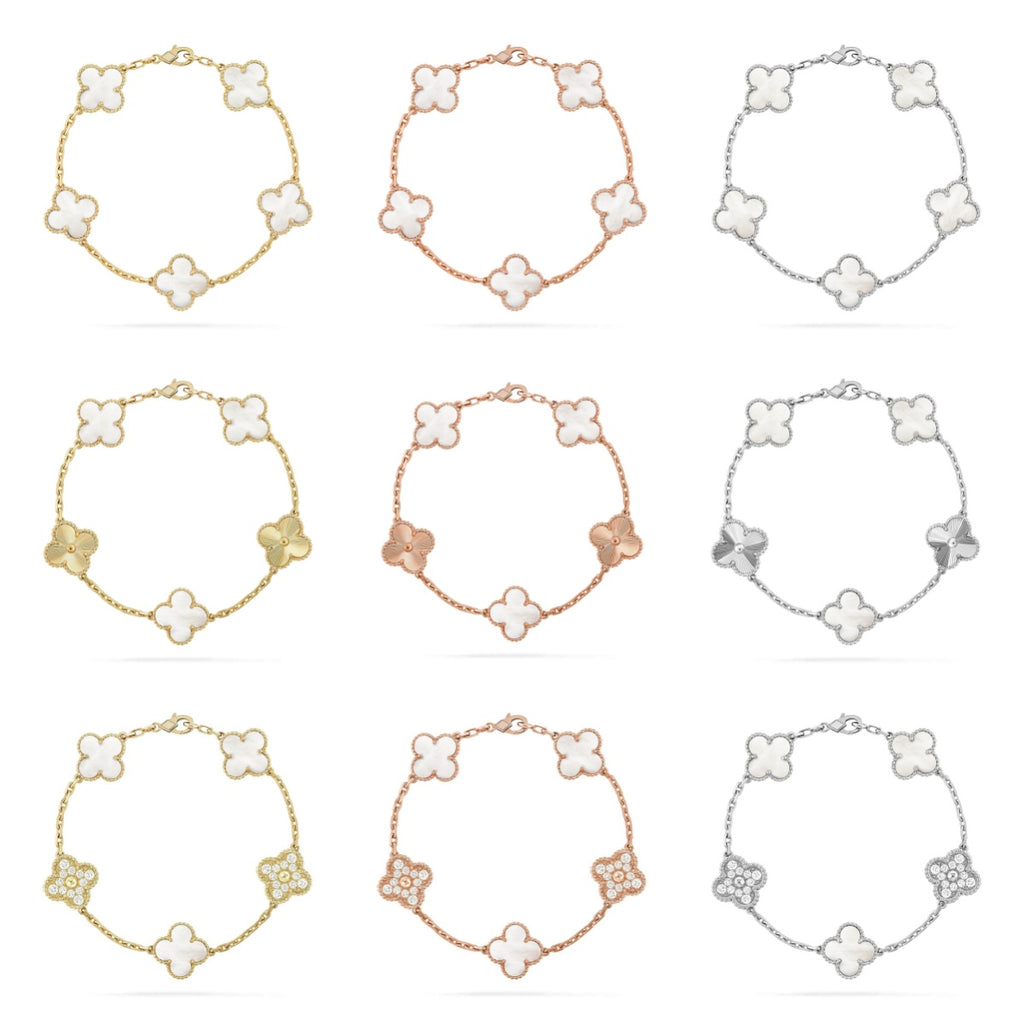 [Imperial]Nueva COLECCIÓN DE BRAZALETE TREBOL 5 MOTIVOS MADRE PERLA BLANCA