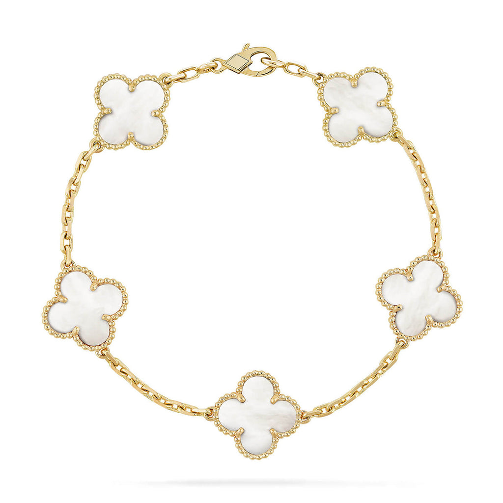 [Imperial]Nueva COLECCIÓN DE BRAZALETE TREBOL 5 MOTIVOS MADRE PERLA BLANCA