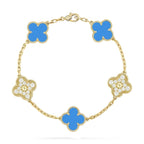 ¡®Imperial¡¯CLOVER 5 MOTIF BLUE CHALCEDONY DIAMOND GOLD BRACELET
