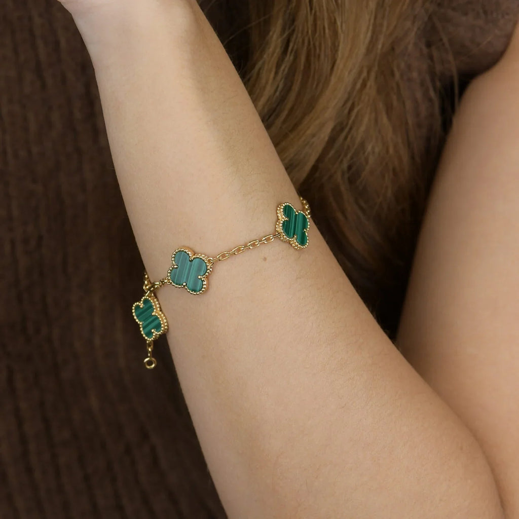 [Imperial]Nueva COLECCIÓN DE BRAZALETE TREBOL 5 MOTIVOS MALACHITA