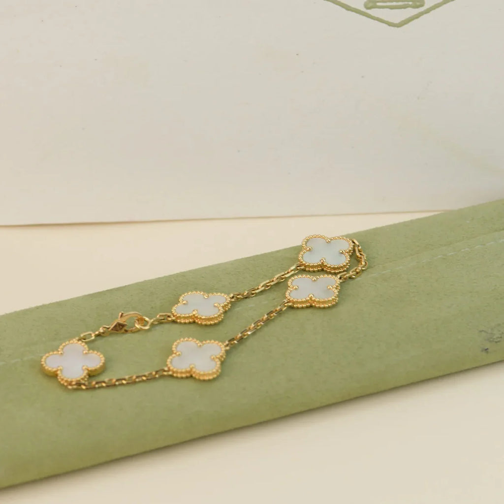 [Imperial]Nueva COLECCIÓN DE BRAZALETE TREBOL 5 MOTIVOS MADRE PERLA BLANCA