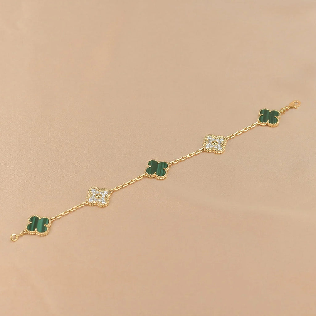 [Imperial]Nueva COLECCIÓN DE BRAZALETE TREBOL 5 MOTIVOS MALACHITA