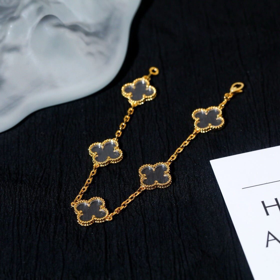 ¡®Imperial¡¯CLOVER 5 MOTIF ROCK CRYSTAL PINK GOLD BRACELET