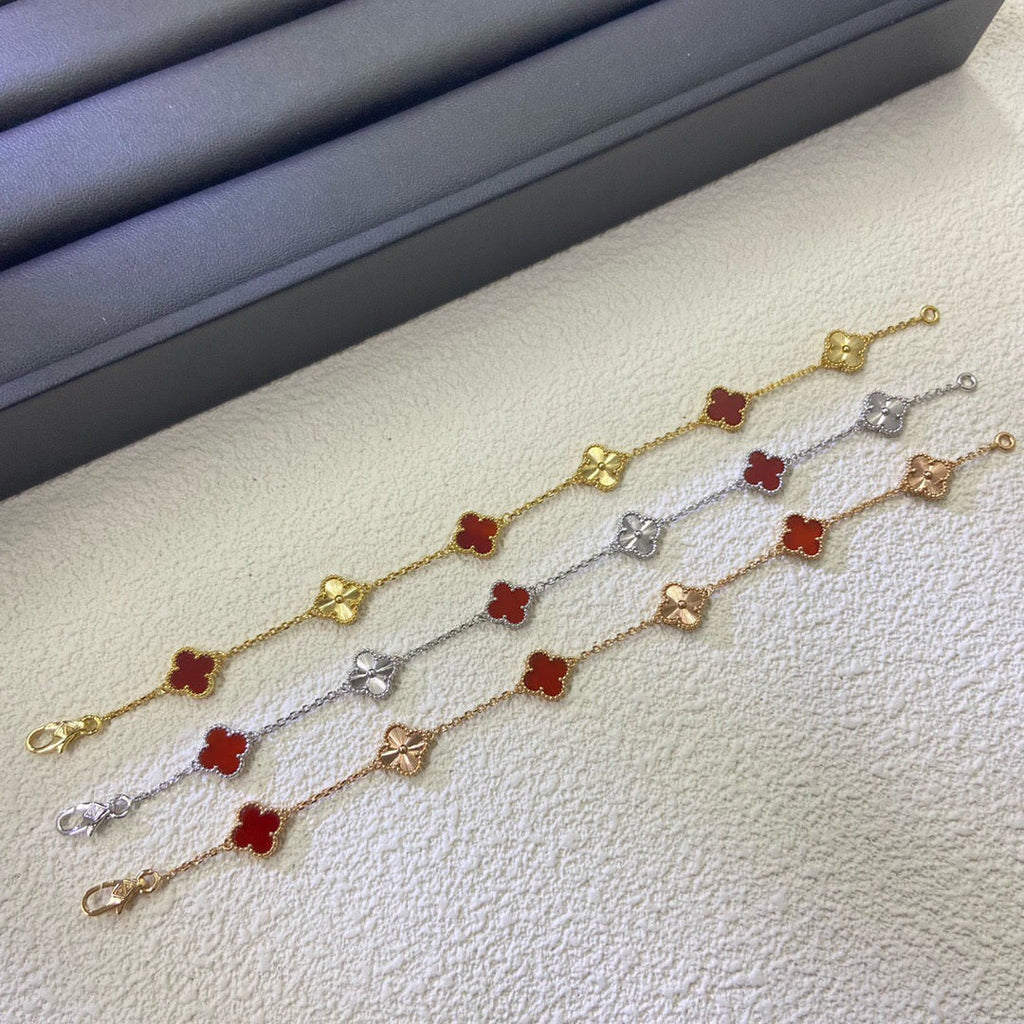 [¡®Imperial¡¯]CLOVER 6 MOTIF RED AGATE LASER BRACELET