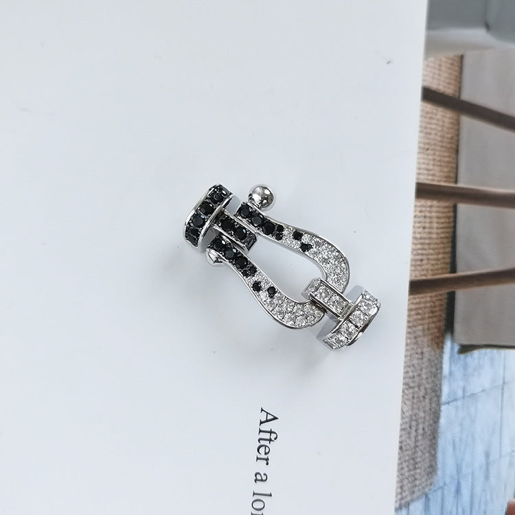 ¡®Imperial¡¯FORCE LARGE HORSESHOE BLACK WHITE DIAMOND BRACELET SILVER