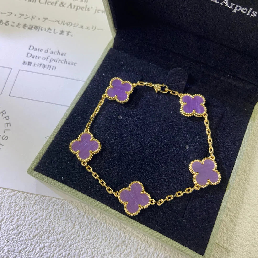 [Imperial]Nueva COLECCIÓN DE BRAZALETE TREBOL 5 MOTIVOS VIOLETA