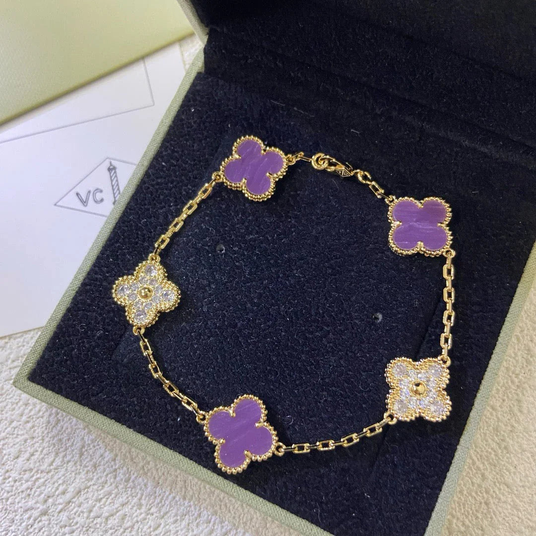 [Imperial]Nueva COLECCIÓN DE BRAZALETE TREBOL 5 MOTIVOS VIOLETA