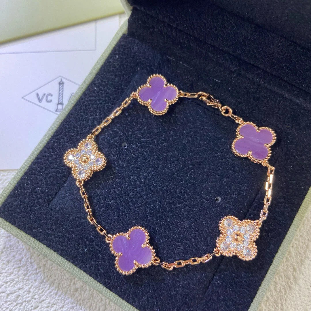 [Imperial]Nueva COLECCIÓN DE BRAZALETE TREBOL 5 MOTIVOS VIOLETA