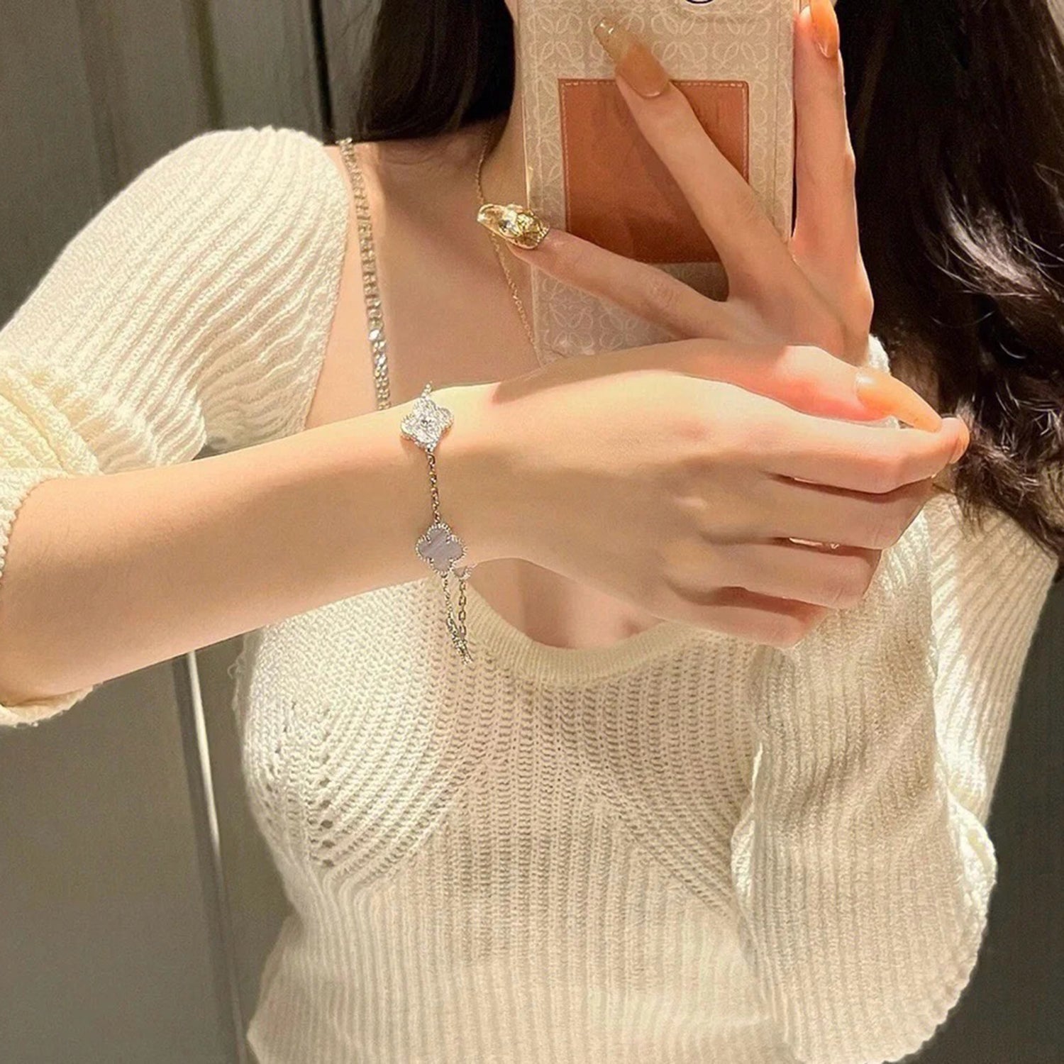 ¡®Imperial¡¯CLOVER  5 MOTIF DIAMOND PURPLE CHALCEDONY BRACELET SILVER