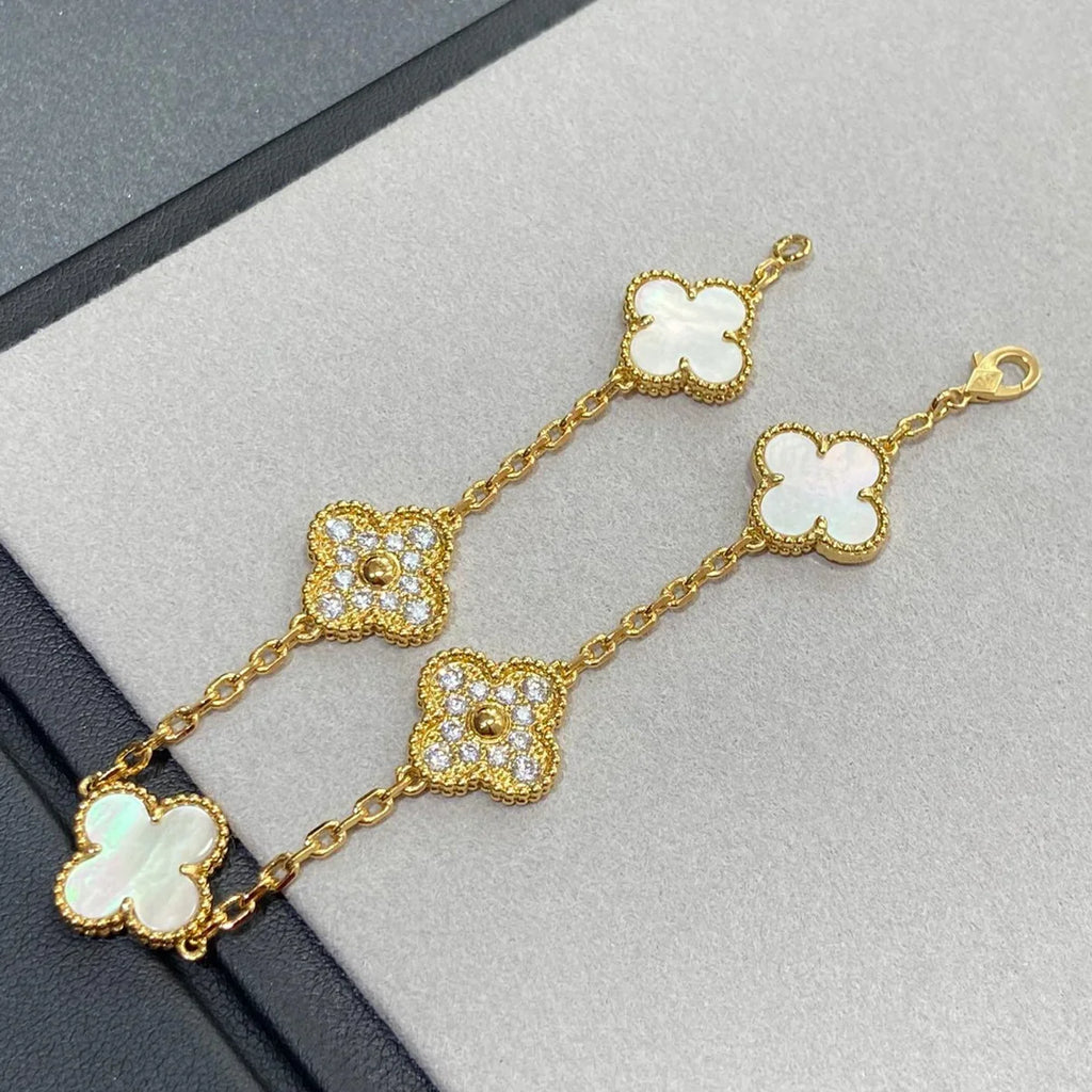 [Imperial]Nueva COLECCIÓN DE BRAZALETE TREBOL 5 MOTIVOS MADRE PERLA BLANCA