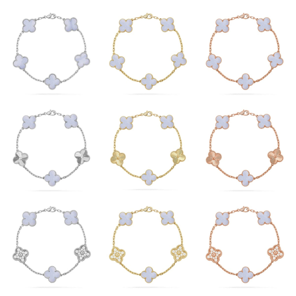 [Imperial]New  CLOVER 5 MOTIF PURPLE CHALCEDONY BRACELET COLLECTION