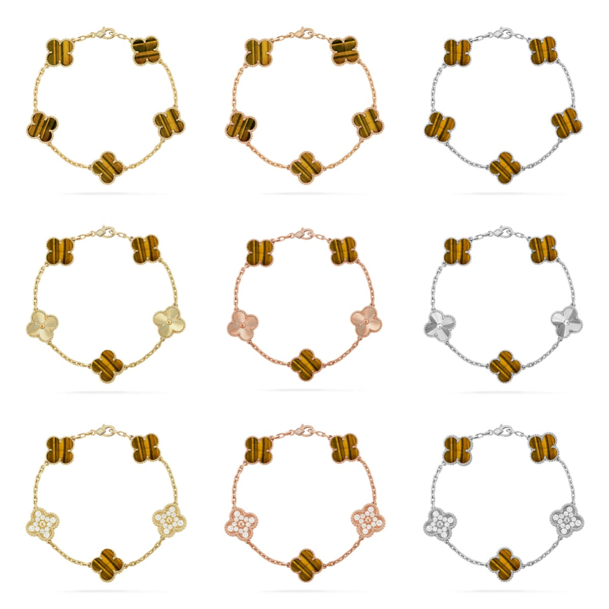 [Imperial]Nueva COLECCIÓN DE BRAZALETE TREBOL 5 MOTIVOS OJO DE TIGRE