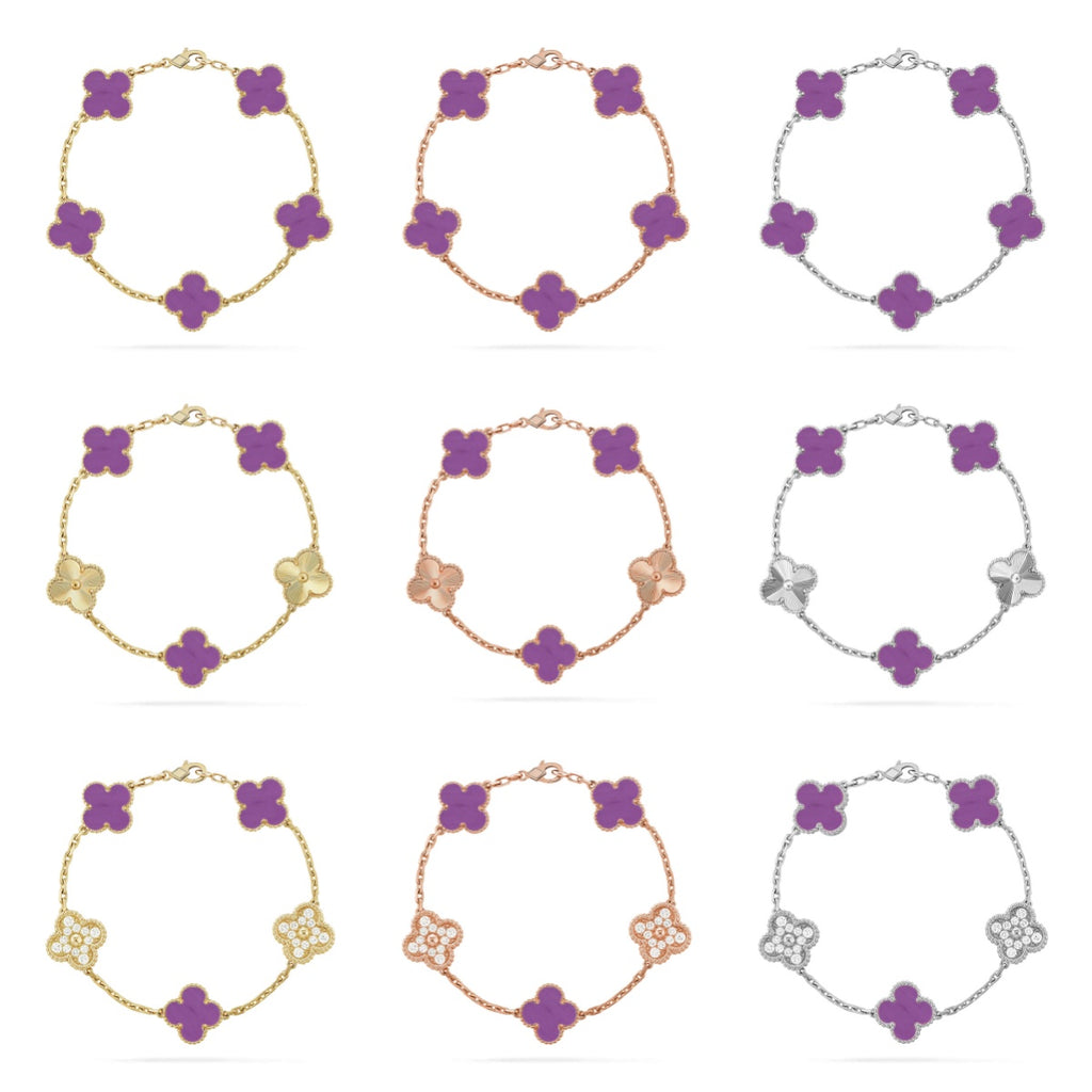 [Imperial]Nueva COLECCIÓN DE BRAZALETE TREBOL 5 MOTIVOS VIOLETA