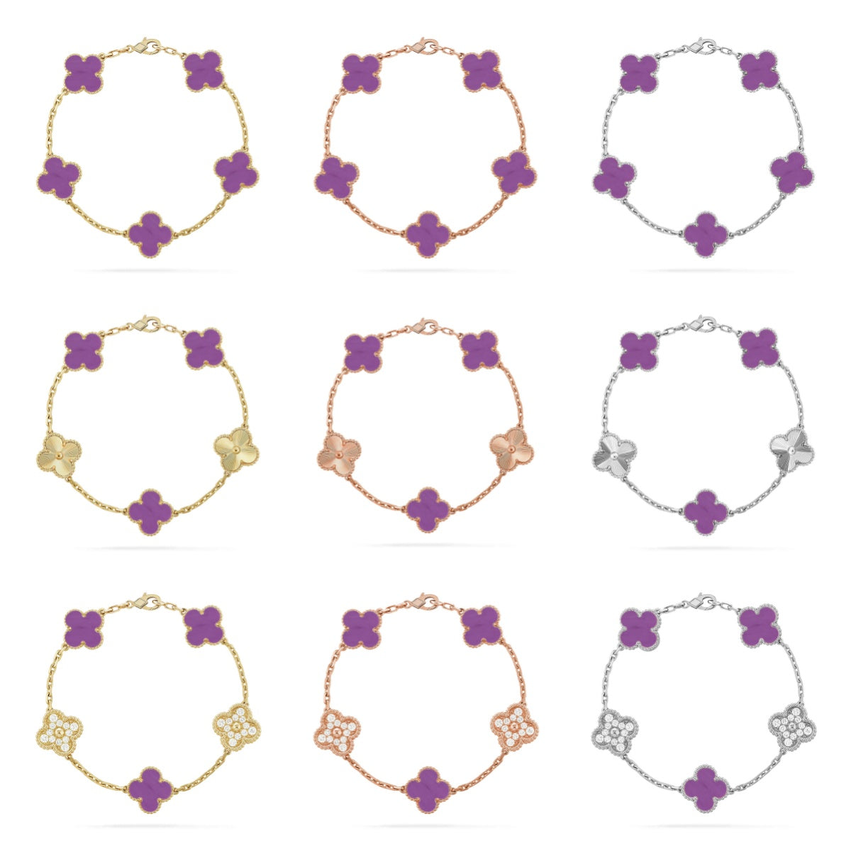 [Imperial]Nueva COLECCIÓN DE BRAZALETE TREBOL 5 MOTIVOS VIOLETA