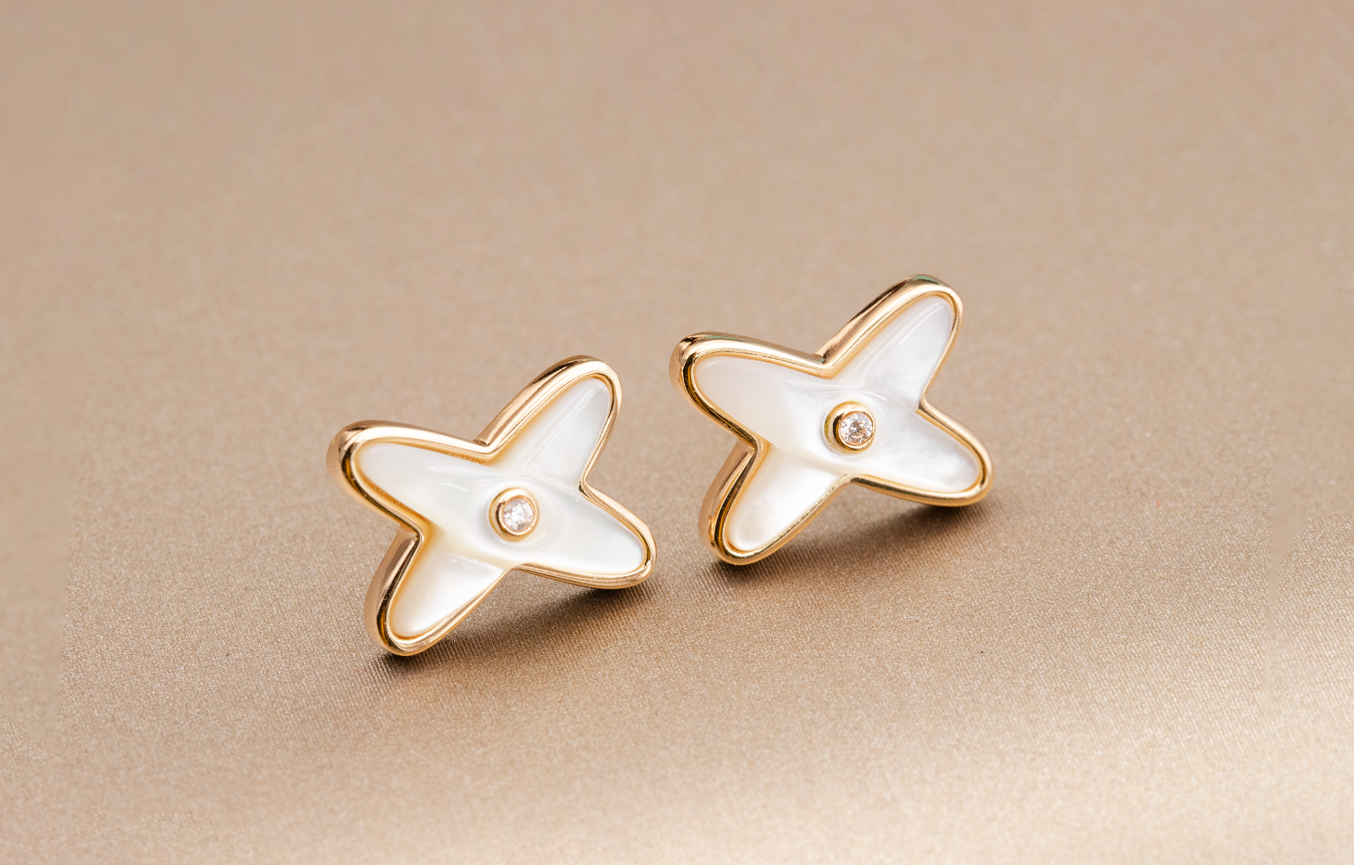 ¡®Imperial¡¯JEUX DE WHITE MOP PINK GOLD DIAMOND EARRINGS