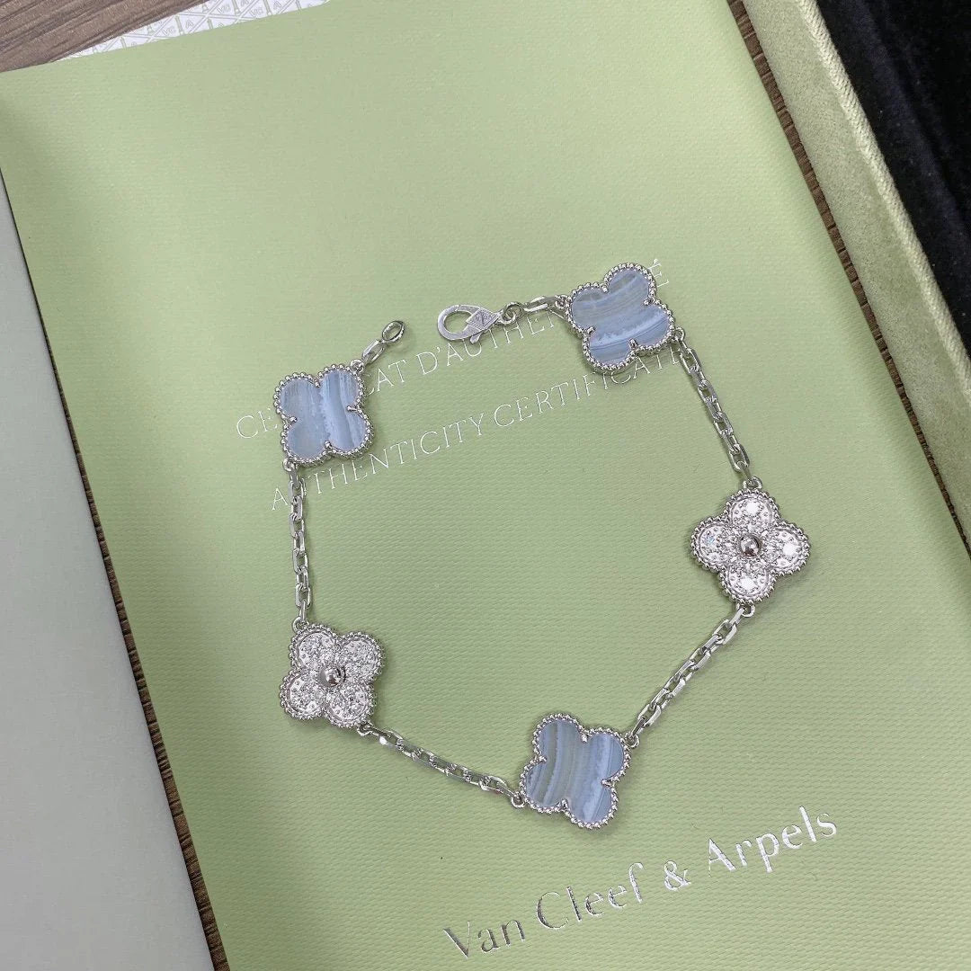 [Imperial]New  CLOVER 5 MOTIF PURPLE CHALCEDONY BRACELET COLLECTION
