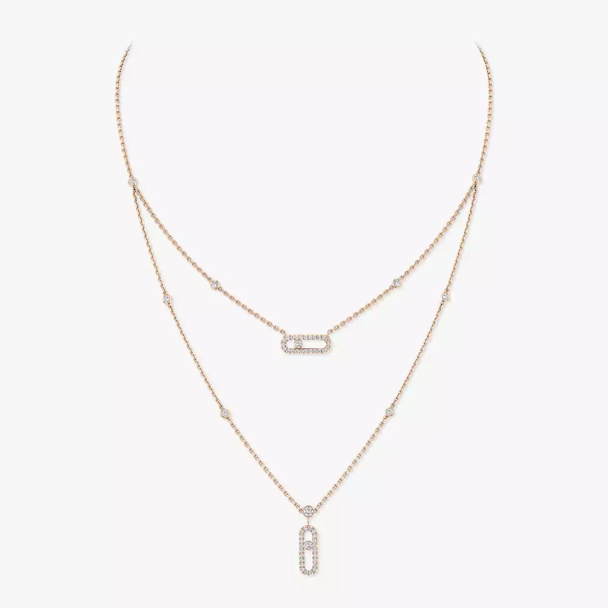 [Imperial] 2 Rows Rose Gold Diamond Pave_ Necklace Move Uno