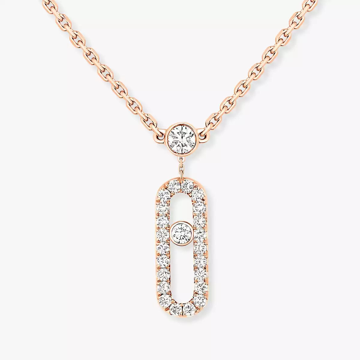 [Imperial] 2 Rows Rose Gold Diamond Pave_ Necklace Move Uno