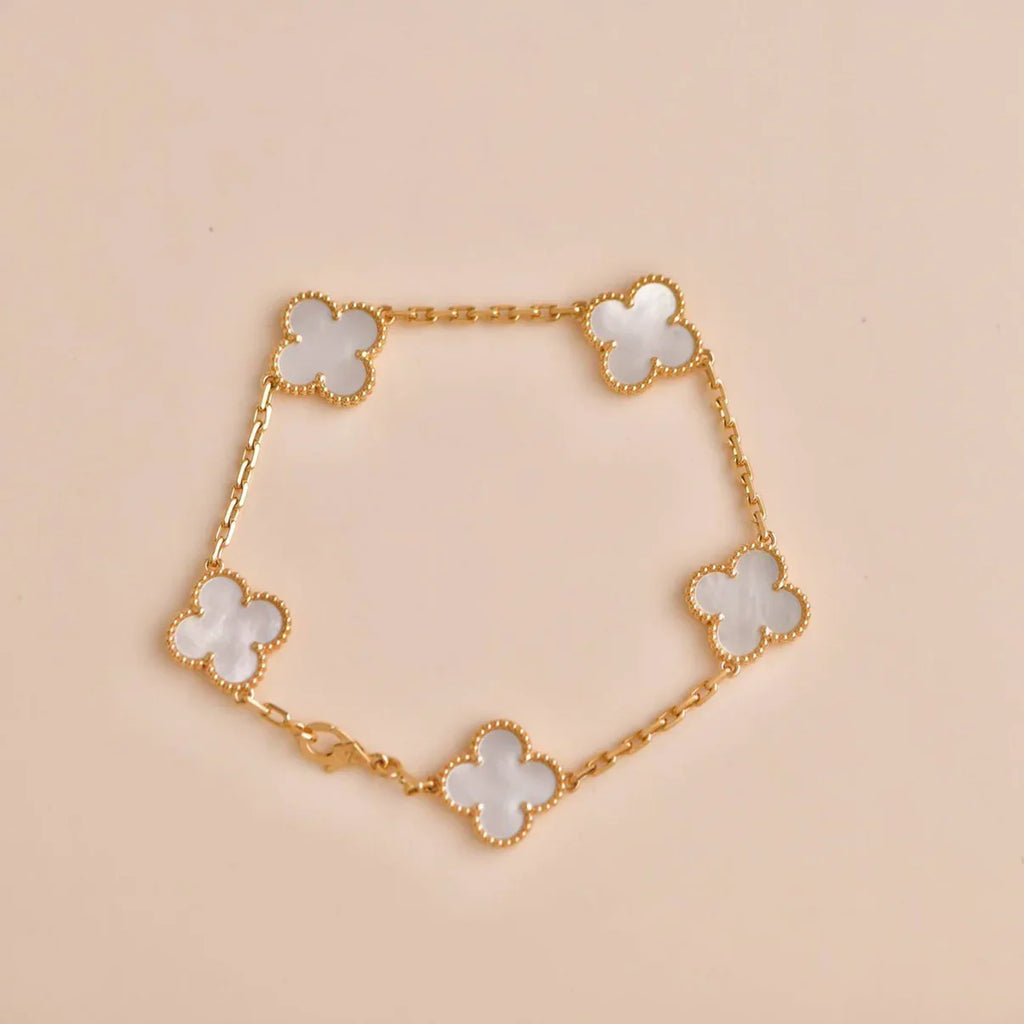 [Imperial]Nueva COLECCIÓN DE BRAZALETE TREBOL 5 MOTIVOS MADRE PERLA BLANCA