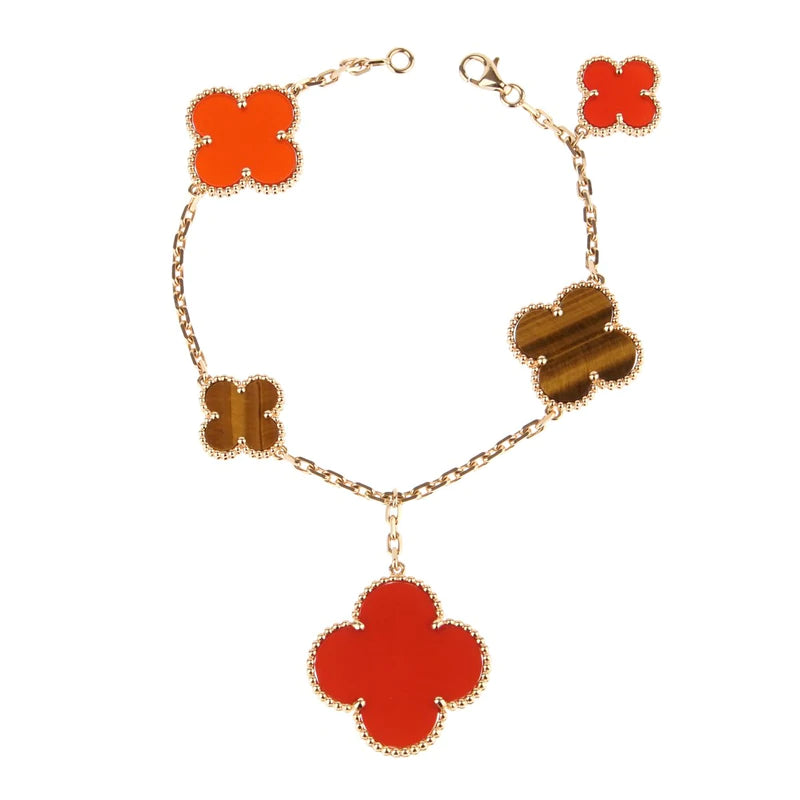 ¡®Imperial¡¯CLOVER BRACELET 5 MOTIFS CARNELIAN TIGER EYE