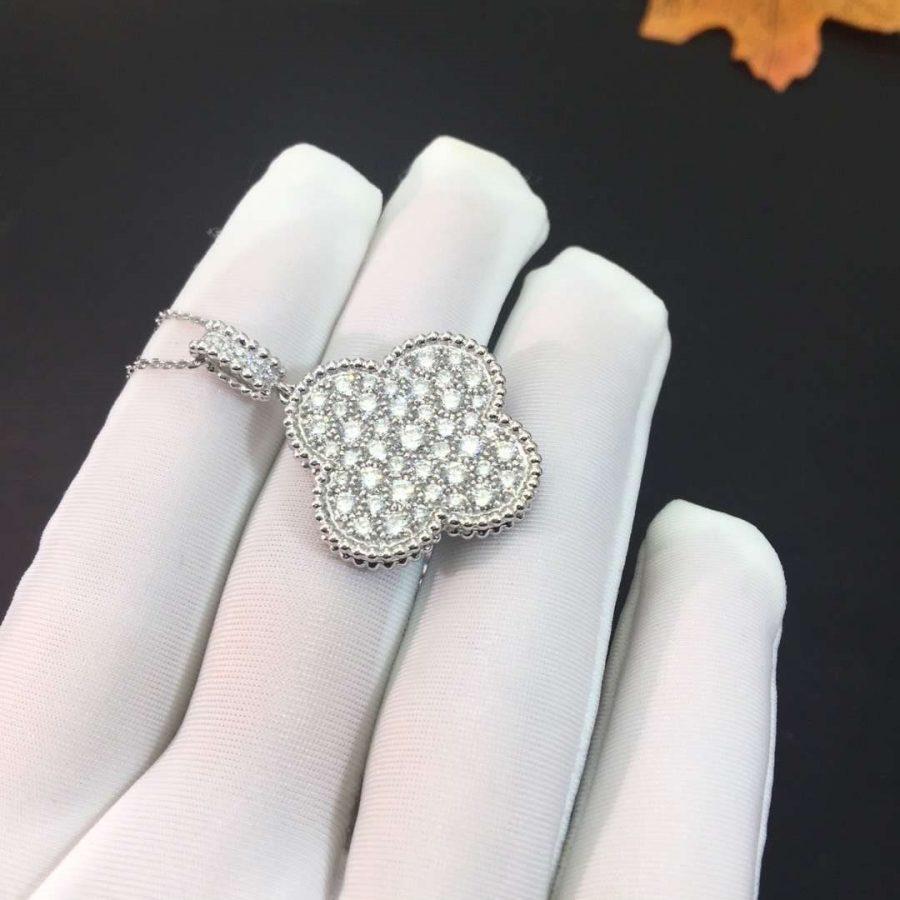 ¡®Imperial¡¯CLOVER 25MM SILVER FULL DIAMOND BIG CLOVER NECKLACE