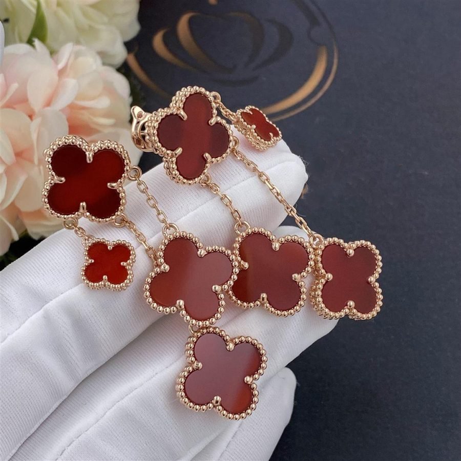 ¡®Imperial¡¯CLOVER EARRINGS CARNELIAN 4 MOTIFS PINK GOLD